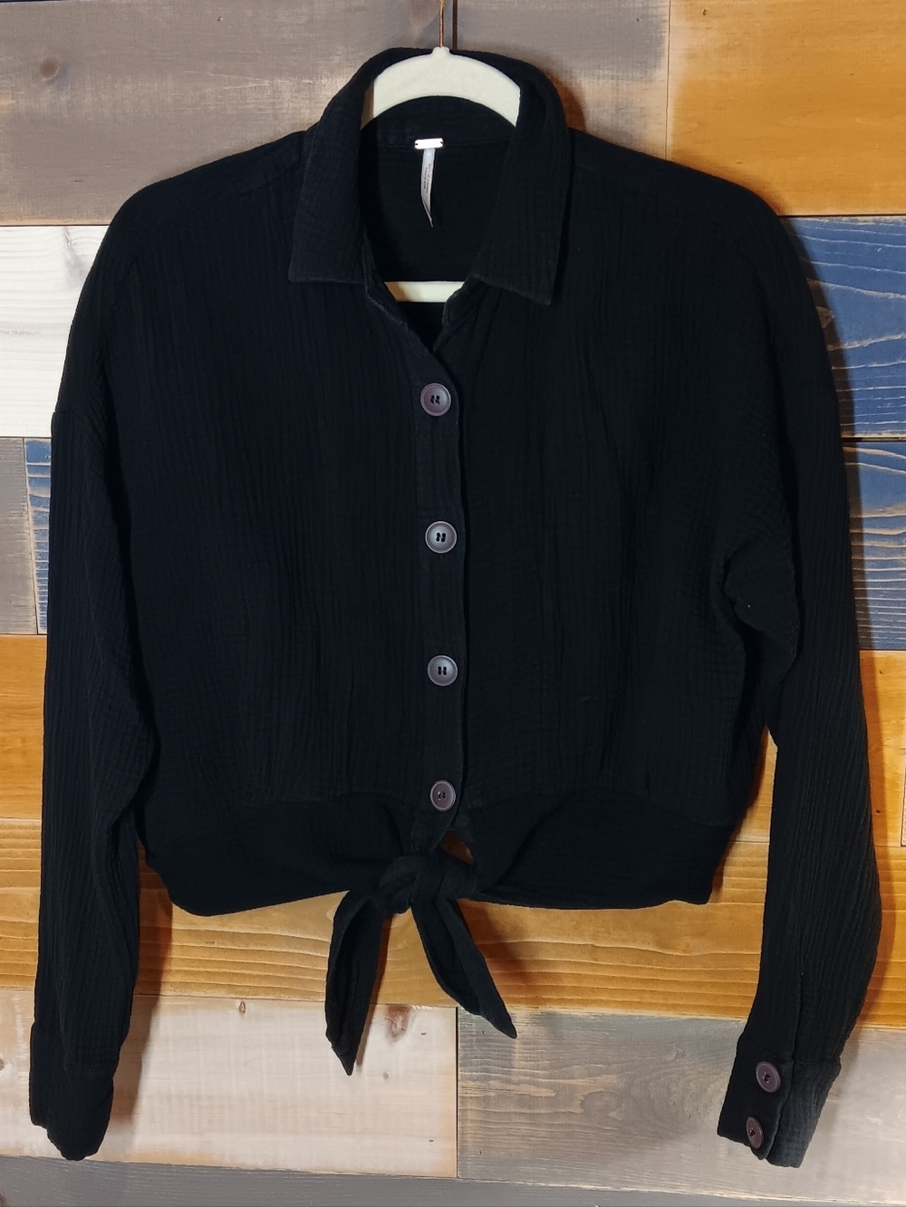 Free People Sunstreak Blouse Top S Black Romantic/Western Boho/Oversized